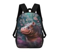 sinyumoney 3D Printed School Bag Underwater Hippo Adventure-2 Kid's Backpack Bookbag Cute Rucksacks Waterproof Fashion Casual Schoolbag for Kids 17inch