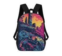 sinyumoney 3D Printed School Bag Vibrant Cityscape with Gaming Controller Kid's Backpack Bookbag Cute Rucksacks Waterproof Fashion Casual Schoolbag for Kids 17inch