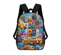 sinyumoney 3D Printed School Bag Vibrant Gaming Device Collage Kid's Backpack Bookbag Cute Rucksacks Waterproof Fashion Casual Schoolbag for Kids 17inch