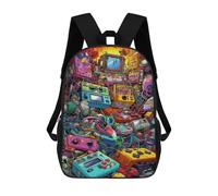 sinyumoney 3D Printed School Bag Vibrant Retro Gaming Collage -6 Kid's Backpack Bookbag Cute Rucksacks Waterproof Fashion Casual Schoolbag for Kids 17inch