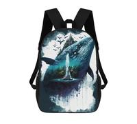 sinyumoney 3D Printed School Bag Whale Island Fantasy-1 Kid's Backpack Bookbag Cute Rucksacks Waterproof Fashion Casual Schoolbag for Kids 17inch
