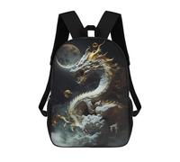sinyumoney 3D Printed School Bag White Dragon Moonlit Sky -1 Kid's Backpack Bookbag Cute Rucksacks Waterproof Fashion Casual Schoolbag for Kids 17inch