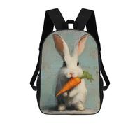 sinyumoney 3D Printed School Bag White Rabbit with Carrot Painting Kid's Backpack Bookbag Cute Rucksacks Waterproof Fashion Casual Schoolbag for Kids 17inch