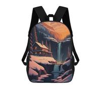 sinyumoney 3D Printed School Bag Winter Cabin by The Falls Kid's Backpack Bookbag Cute Rucksacks Waterproof Fashion Casual Schoolbag for Kids 17inch