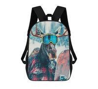 sinyumoney 3D Printed School Bag Winter Sports Moose Goggles Kid's Backpack Bookbag Cute Rucksacks Waterproof Fashion Casual Schoolbag for Kids 17inch