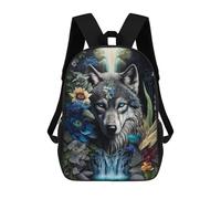 sinyumoney 3D Printed School Bag Wolf Amidst Flowers -1 Kid's Backpack Bookbag Cute Rucksacks Waterproof Fashion Casual Schoolbag for Kids 17inch