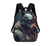 sinyumoney 3D Printed School Bag Wolf Biker Leather Jacket Kid's Backpack Bookbag Cute Rucksacks Waterproof Fashion Casual Schoolbag for Kids 17inch