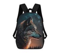 sinyumoney 3D Printed School Bag Wolf in Starry Night Kid's Backpack Bookbag Cute Rucksacks Waterproof Fashion Casual Schoolbag for Kids 17inch