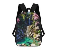 sinyumoney 3D Printed Serene Waterfall Garden Children's School Backpack for Kids High Capacity Travel Rucksacks Fashion Book Bags Kids School Bag Back Pack 17inch