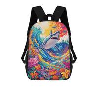 sinyumoney 3D Printed Shark in A Rainbow Wave School Backpack With Big Pockets for Kids, Children's Backpacks Book Bags Kids School Bag 17inch