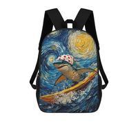 sinyumoney 3D Printed Shark Surfing Starry Night Children Backpacks Kids Cute School Backpack Outdoor Casual Daypack for Boys Middle School Students 17inch