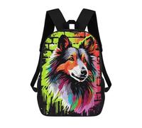 sinyumoney 3D Printed Shetland Sheepdog Graffiti School Bag Boys Girls Children's School Backpack Casual Fashion Backpack for in School Or Travel 17inch