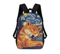 sinyumoney 3D Printed Shiba Inu Starry Night Parody Art Children's School Backpack for Kids High Capacity Travel Rucksacks Fashion Book Bags Kids School Bag Back Pack 17inch