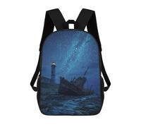 sinyumoney 3D Printed Shipwrecked Lighthouse Under Starry Sky Children's 17inch School Backpack for Kids High Capacity Travel Rucksacks Fashion Book Bags Kids School Bag