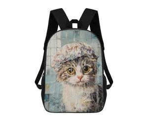 sinyumoney 3D Printed Shower Cat Bath Time Fun School Backpack Book 17inch Bags Fashion Backpacks Large Capacity Backpack Children Travel Rucksacks