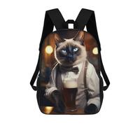 sinyumoney 3D Printed Siamese Cat in The Pub School Backpack for Kids Children's 17inch Backpacks Boy Girl Book Bags Kids School Bag
