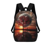 sinyumoney 3D Printed Silhouette Tree And Giant Moon Children School Backpack Fashion Rucksack Casual Travel 17inch Backpacks Large Capacity Daypack for Boys Girls