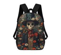 sinyumoney 3D Printed Skeleton Man in Roses Children's 17inch School Backpack for Kids High Capacity Travel Rucksacks Fashion Book Bags Kids School Bag