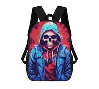 sinyumoney 3D Printed Skull in Blue Hoodie School Backpack With Big Pockets for Kids, Children's Backpacks Book Bags Kids School Bag 17inch
