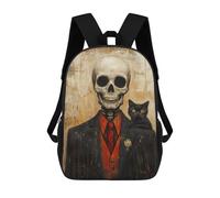 sinyumoney 3D Printed Skull in Suit with Black Cat Children's School Backpack for Kids High Capacity Travel Rucksacks Fashion Book Bags Kids School Bag Back Pack 17inch