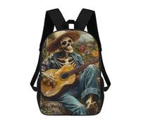 sinyumoney 3D Printed Skull Playing Guitar Art Print School Bags Kids 17inch Backpacks Casual Fashion School Bag Backpacks Book Bags for Boys Elementary And Middle School Students