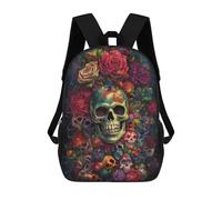 sinyumoney 3D Printed Skulls And Flowers A Vibrant Artwork School Backpack With Big Pockets for Kids, Children's Backpacks Book Bags Kids School Bag 17inch