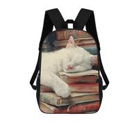 sinyumoney 3D Printed Sleeping Cat on Books School Bag Boys Girls Children's 17inch Backpack School Backpack Casual Fashion Backpack for in School Or Travel