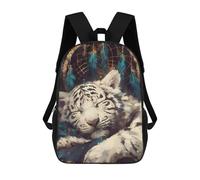 sinyumoney 3D Printed Sleeping White Tiger Dreamcatcher Children's 17inch School Backpack for Kids High Capacity Travel Rucksacks Fashion Book Bags Kids School Bag