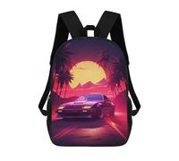sinyumoney 3D Printed Slick Synthwave Drive Children's 17inch School Backpack for Kids High Capacity Travel Rucksacks Fashion Book Bags Kids School Bag