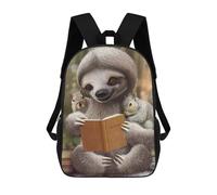 sinyumoney 3D Printed SLOTH READ BOOKS Children Backpacks Kids Cute School Backpack Outdoor Casual Daypack for Boys Middle School Students 17inch