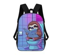 sinyumoney 3D Printed Sloth Reading on Toilet Children Backpacks Kids Cute School Backpack Outdoor Casual Daypack for Boys Middle School Students 17inch