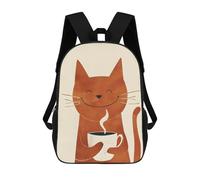 sinyumoney 3D Printed Smiling Cat with Coffee Children Backpacks Kids Cute School Backpack Outdoor Casual Daypack for Boys Middle School Students 17inch