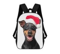 sinyumoney 3D Printed Smiling Miniature Pinscher Dog with Santa Hat School Backpack Book 17inch Bags Fashion Backpacks Large Capacity Backpack Children Travel Rucksacks