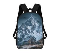 sinyumoney 3D Printed Snowy Mountain Cabin Scene Children's 17inch School Backpack for Kids High Capacity Travel Rucksacks Fashion Book Bags Kids School Bag