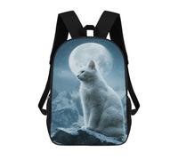 sinyumoney 3D Printed Snowy Mountain Cat Moonlight Children School Backpack Fashion Rucksack Casual Travel 17inch Backpacks Large Capacity Daypack for Boys Girls
