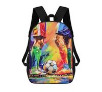 sinyumoney 3D Printed Soccer Players in Action with Painting Style School Backpack for Kids Children's 17inch Backpacks Boy Girl Book Bags Kids School Bag