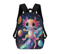 sinyumoney 3D Printed Space Axolotl Adventure Children's 17inch School Backpack for Kids High Capacity Travel Rucksacks Fashion Book Bags Kids School Bag