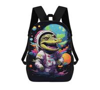 sinyumoney 3D Printed Space Crocodile Astronaut Art Print -2 Children School Backpack Fashion Rucksack Casual Travel 17inch Backpacks Large Capacity Daypack for Boys Girls