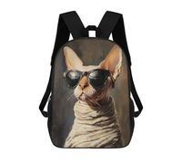 sinyumoney 3D Printed Sphynx Cat with Sunglasses-2 Children's School Backpack for Kids High Capacity Travel Rucksacks Fashion Book Bags Kids School Bag Back Pack 17inch