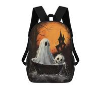 sinyumoney 3D Printed Spooky Halloween Ghost And Pumpkin Illustration Children School Bookbags Fashion Rucksack Casual Travel Children's Backpacks Large Capacity Daypack for Boys Girls 17inch