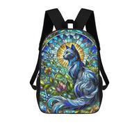 sinyumoney 3D Printed Stained Glass Blue Cat Children Backpacks Kids Cute School Backpack Outdoor Casual Daypack for Boys Middle School Students 17inch