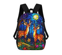sinyumoney 3D Printed Stained Glass Deer School Bag Boys Girls Children's 17inch Backpack School Backpack Casual Fashion Backpack for in School Or Travel