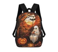 sinyumoney 3D Printed Stained Glass Ghost And Coffee Under The Moon School Backpack Book 17inch Bags Fashion Backpacks Large Capacity Backpack Children Travel Rucksacks