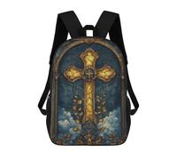 sinyumoney 3D Printed Stained Glass Golden Cross School Bag Boys Girls Children's School Backpack Casual Fashion Backpack for in School Or Travel 17inch