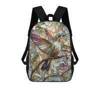 sinyumoney 3D Printed Stained Glass Hummingbird Artwork School Backpack for Kids Children's 17inch Backpacks Boy Girl Book Bags Kids School Bag