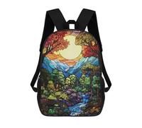 sinyumoney 3D Printed Stained Glass Landscape with River Children School Bookbags Fashion Rucksack Casual Travel Children's Backpacks Large Capacity Daypack for Boys Girls 17inch