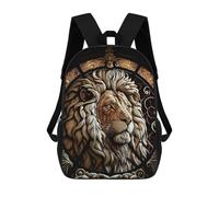 sinyumoney 3D Printed Stained Glass Lion Art 2 School Bags Kids Backpacks Casual Fashion Backpacks Book Bags for Boys Elementary And Middle School Students 17inch