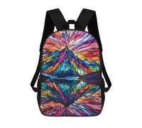 sinyumoney 3D Printed Stained Glass Mountain Reflection Children's School Backpack for Kids High Capacity Travel Rucksacks Fashion Book Bags Kids School Bag Back Pack 17inch