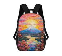 sinyumoney 3D Printed Stained Glass Mountain Sunset School Backpack for Kids Children's 17inch Backpacks Boy Girl Book Bags Kids School Bag