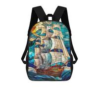 sinyumoney 3D Printed Stained Glass Pirate Ship School Bags Kids Backpacks Casual Fashion Backpacks Book Bags for Boys Elementary And Middle School Students 17inch